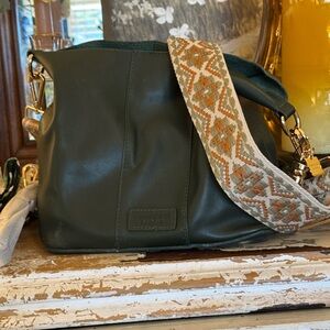 Pom Pom London Lambeth bag with 4 changing handles in deep green